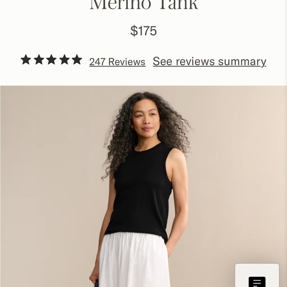 Jenni Kayne Black Merino Tank Top size small